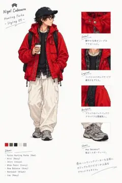 希少 NIGEL CABOURN AUTHENTIC ハンティングパーカー 赤