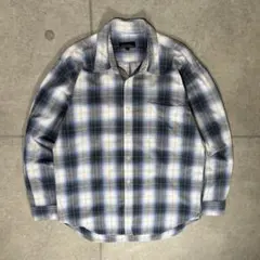 長袖シャツ　オンブレチェック　希少配色　寒色カラー　ぼかし具合抜群　格子大きめ