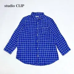 スタディオクリップ　7分袖リネンシャツ(L)チェック柄　オフィスカジュアル　大人