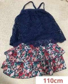 水着　女の子　セパレート　花柄　フレア　レース　2点セット　キャミソール