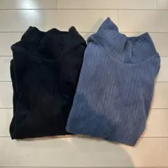 黒・青 ハイネック長袖カットソー