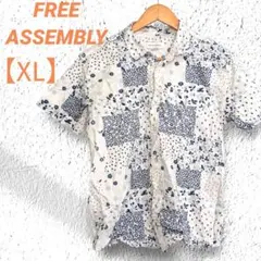 古着　FREE ASSEMBLY　ブラウス　シャツ　【XL】　半袖　花柄　ドット