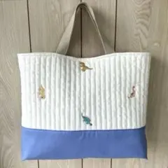 ヌビ ダイナソー レッスンバッグ ブルー グレー 水色 男の子 トート 恐竜