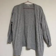 CINEMA CLUB ケーブル編み ニットカーディガン グレー LL