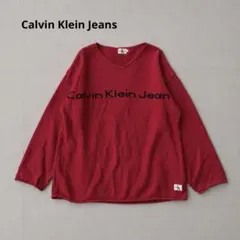 90s USA製 カルバンクラインジーンズ ロゴ ニット 赤 L オールドのサムネイル