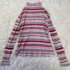 ミッシェルロゼ　ランダムボーダー　ハイネック 長袖 Tシャツ