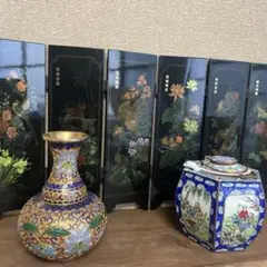 中国　ミニ屏風　七宝花瓶　景徳鎮茶　六角酒器