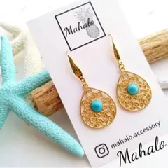 ターコイズ*透かしチャーム　ピアス