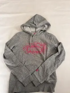 PUMA プーマ パーカー L グレー ピンク ビッグロゴ プルオーバー