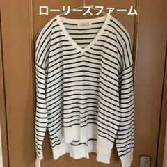 ローリーズファーム　ボーダーVネックトップス　M ニット　プルオーバー　長袖