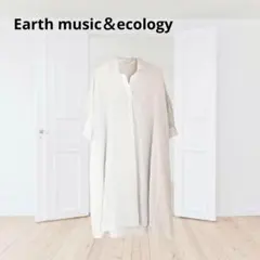 【Earth】アース（F）ロングワンピース ボーダー柄 体型カバー ゆったり 白