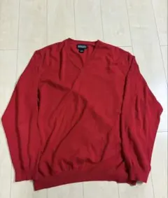 【美品】 Lands' end コットン ニット vネック 赤 XL