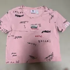 adidas 総柄プリント 半袖Tシャツ ピンク
