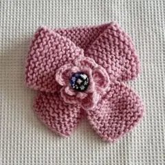 猫用　リボンマフラー　ペットアクセサリー　ピンク　ニットマフラー　ピンク