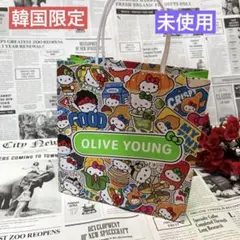 韓国 オリヤン サンリオ ショッパー 紙袋 1枚 日焼けキティ オリーブ