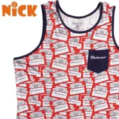 バドワイザー ビールTシャツ レッド×ネイビー ラベル総柄 タンクトップ XLのサムネイル