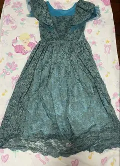 青緑色 レース パーティードレス