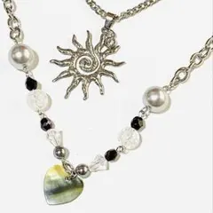 SALE！ブラックリップシェル☆ステンレス太陽☆マンテルネックレス2連
