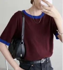 discoat 配色半袖プルオーバー　ブラウン　F