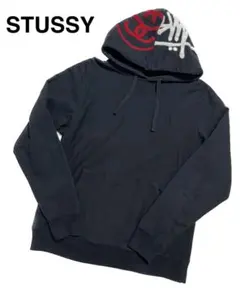 stussy パーカー　プルオーバー　刺繍ロゴ　フード　ブラック Ｍ