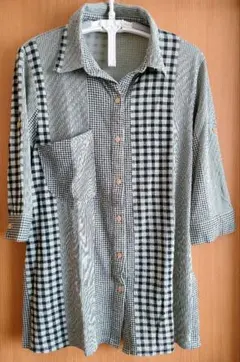 チェック柄 半袖シャツ ブラック・ホワイト