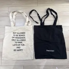 Francfranc ブラック トートバッグ　ベージュの英語トートバッグ　2個