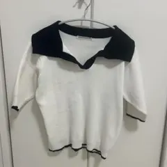 NICE CLAUP 半袖ニット ホワイト/ブラック