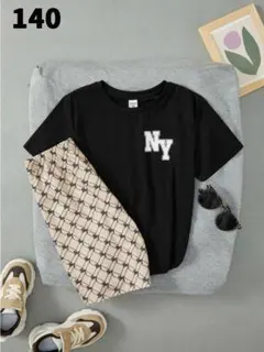 【新品】140㎝ ブラック　Tシャツ＆オーバープリント柄　パンツ　NY