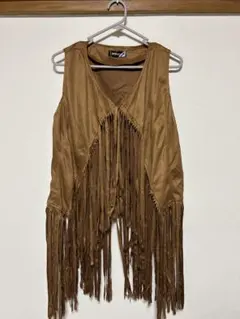フリンジ付きブラウンノースリーブベスト