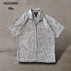 90sDOCKERSドッカーズオープンカラーシャツ開襟リネンシャツ総柄古着Mのサムネイル