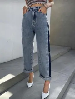 ハイウエストストライプデニムパンツ