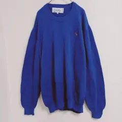 カステルバジャック ニットセーター ブルー系 XLサイズ 刺繍 コットン100%