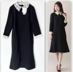 新品！ローズティアラ 襟付きケミカルレースワンピース38黒 長袖