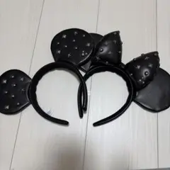 【2個セット】ミッキー&ミニーマウス　カチューシャ　レザースタッズ