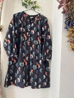 ☆fillil鳥さんプリント 長袖ひざ丈ワンピース、チュニックのサムネイル