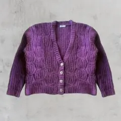 パープル モヘア調 ニットカーディガン Fサイズ レトロ 羽織り ガーリー 古着