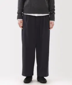 無印良品 縦横ストレッチ起毛タックワイドパンツ M ネイビー ストライプ