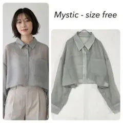 ミスティック mystic 長袖 ブラウス カーキ グリーン シアー ショート丈のサムネイル