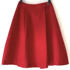 マッキントッシュフィロソフィー 膝下丈ウール100％タック スカート レッド