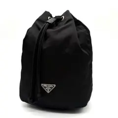 美品✨プラダ 巾着 ポーチ ナイロン レザー 三角ロゴ 白タグ ブラックのサムネイル