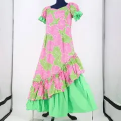 【美品 フラダンス衣装】ライトグリーン Ange ワンピース ドレス ピンク