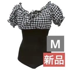 大人気！オショル レディース ワンピース水着 ギンガムチェック 黒 M プール