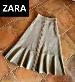 美品！ZARAベージュ フレアスカート ロングスカート　フェイクレザースウェード