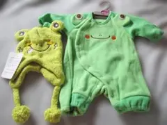 新品未使用☆カエルのロンパース、帽子セット