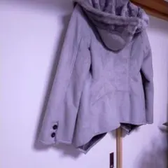 グレー フード付きムートンコート風