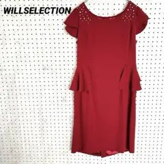 WILLSELECTION ビジュー レース切替 ワンピース 赤（M）ペプラム
