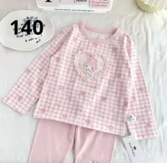 140cm チェック柄キャラクター パジャマセット