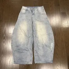 ライトブルーバギーデニム バルーンデニム 韓国ストリート カジュアル 海外