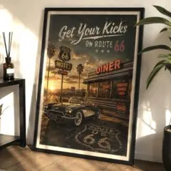 Route66 アメリカンレトロアート 2枚セット｜ヴィンテージ ガレージ A3 Route66 アメリカンレトロアート 2枚セット｜ヴィンテージ ガレージ A3