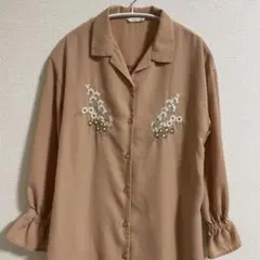 エヘカソポ　 花柄刺繍入り長袖シャツチュニック　 ピンク　羽織り　ポケット380